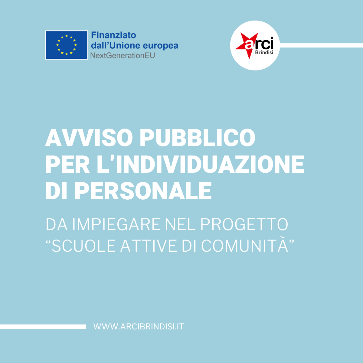 Avviso pubblico per l’individuazione di personale da impiegare nel progetto “Scuole attive di comunità”